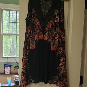 Free People Floral Black Sleeveless Dress With Lace